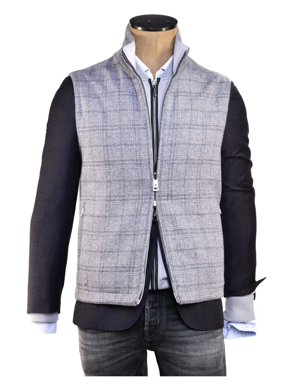Kiton Gange omkeerbaar geruit gilet Grijs
