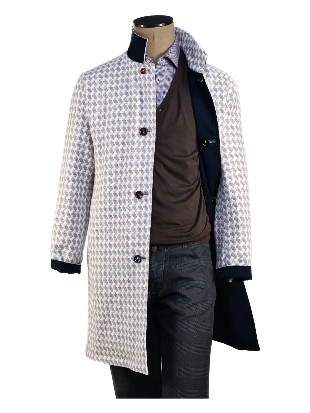 Kiton Peak houndstooth reversible coat Blauw