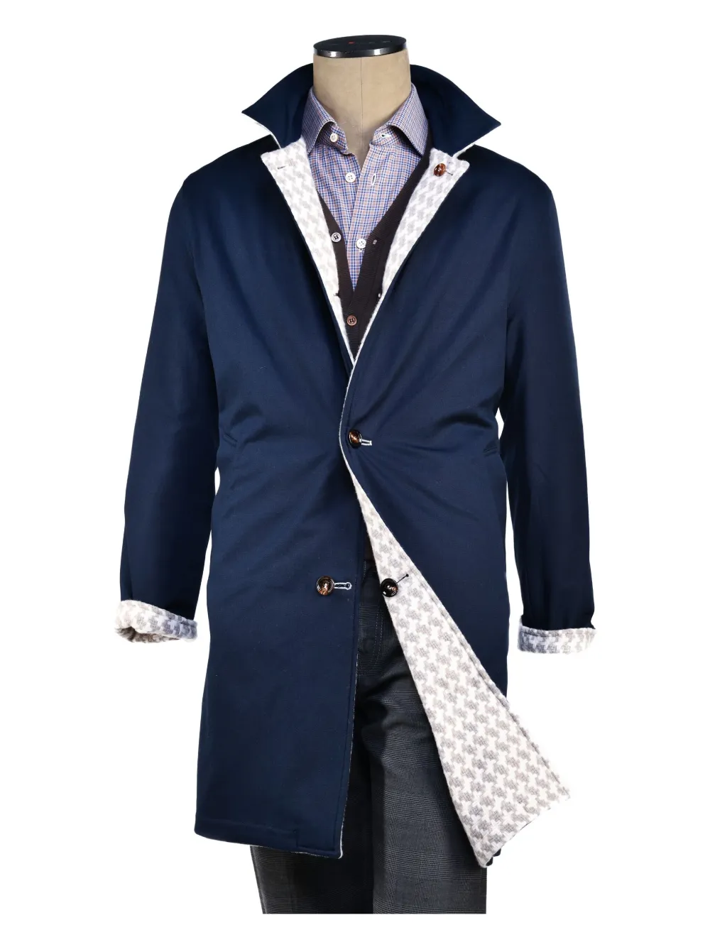 Kiton Peak houndstooth reversible coat Blauw