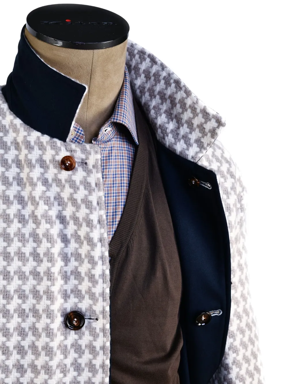 Kiton Peak houndstooth reversible coat Blauw