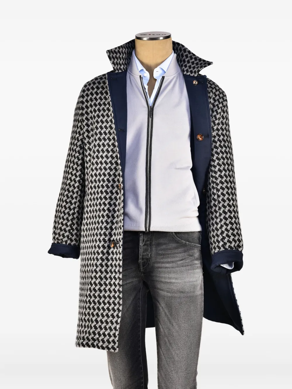 Kiton Peak houndstooth reversible coat Blauw