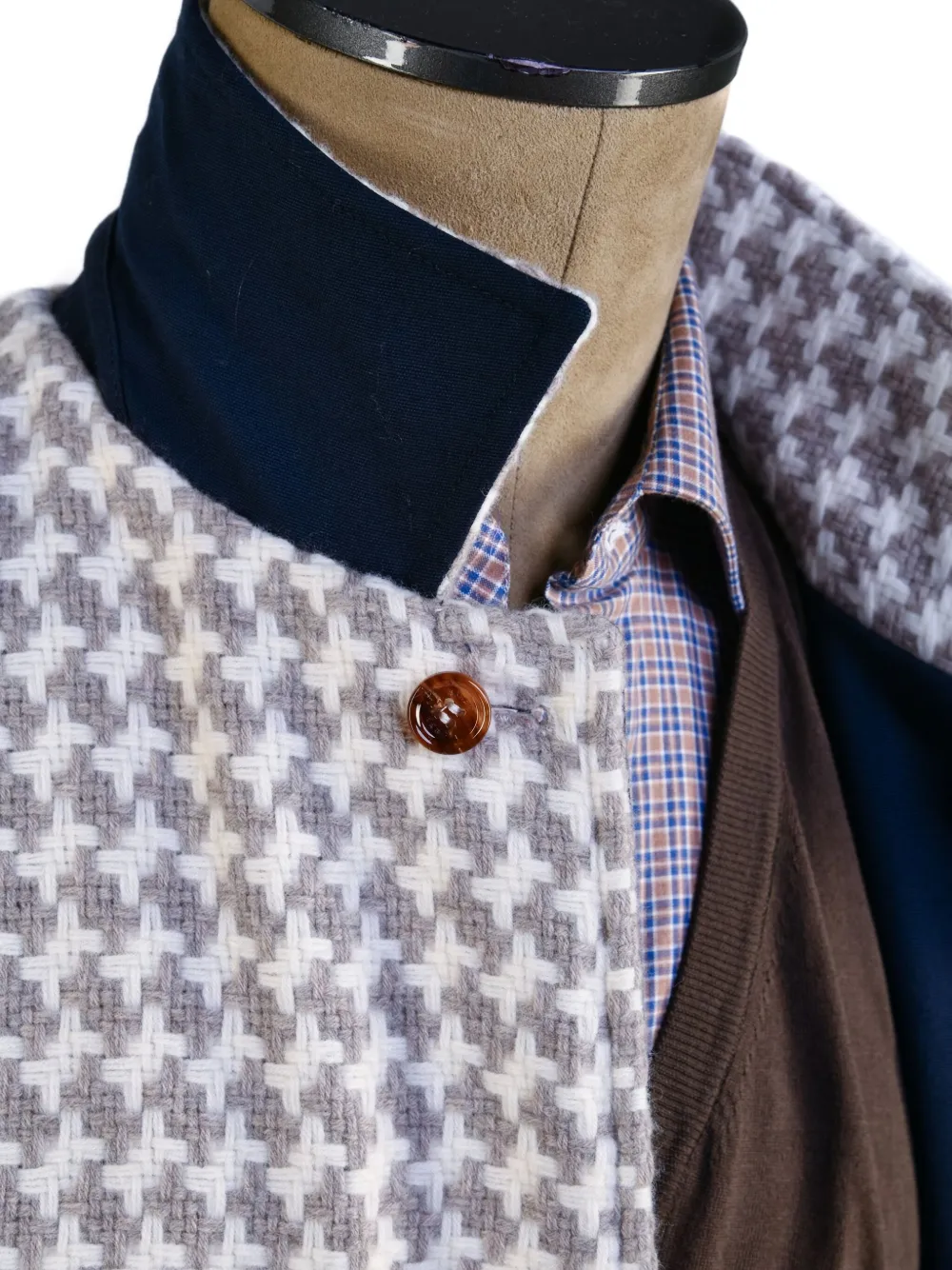 Kiton Peak houndstooth reversible coat Blauw