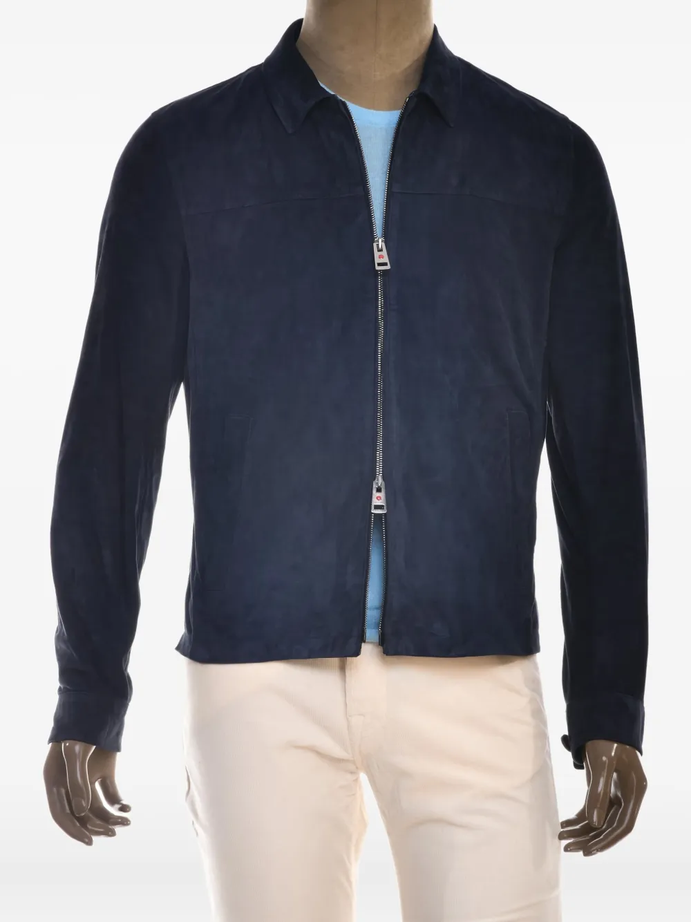 Kiton Juan suède jack met rits Blauw