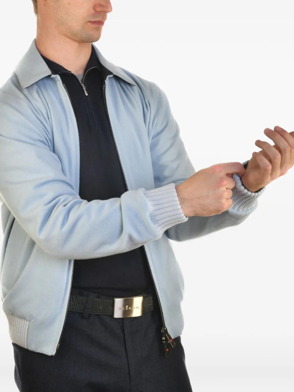 Kiton Brak kasjmier jas met geribbelde manchetten Blauw