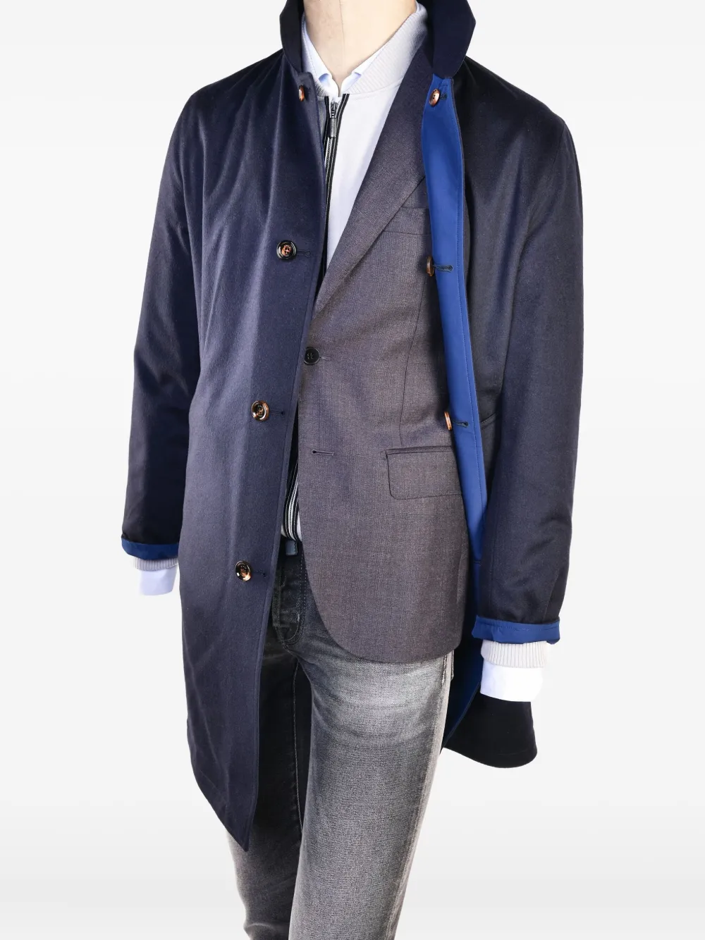Kiton Peak omkeerbare kasjmier jas Blauw