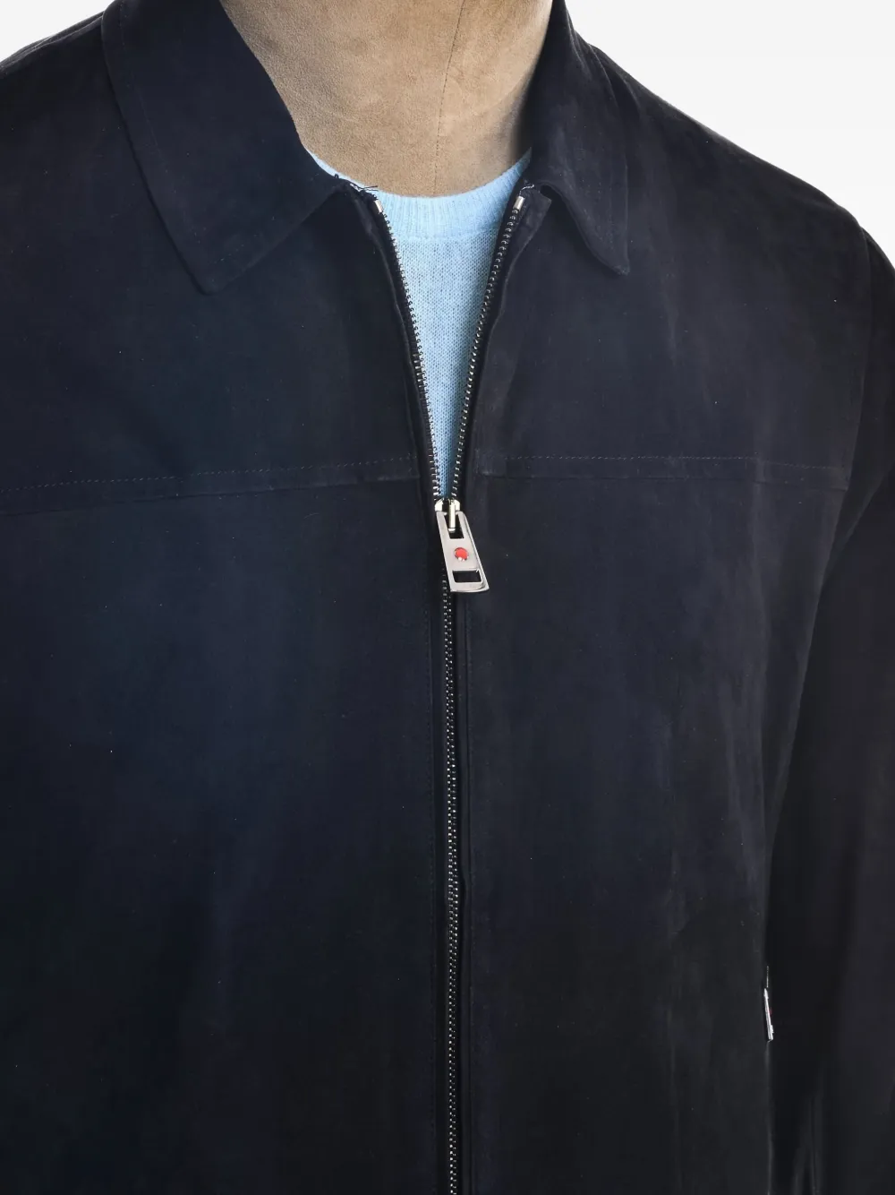 Kiton Kired Roy lamsleren jack met rits Zwart