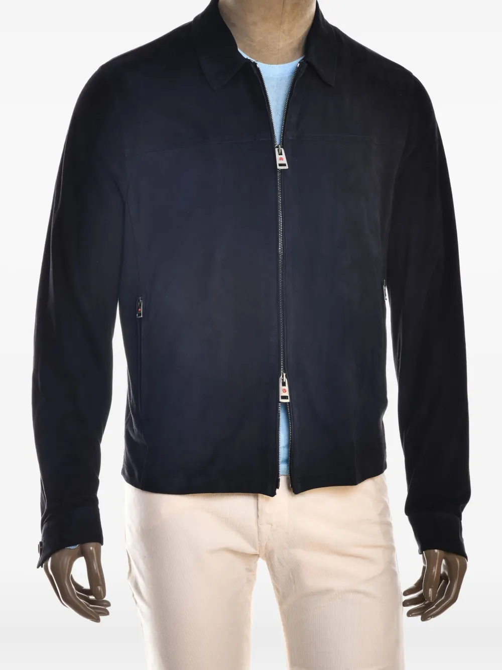 Kiton Kired Roy lamsleren jack met rits Zwart