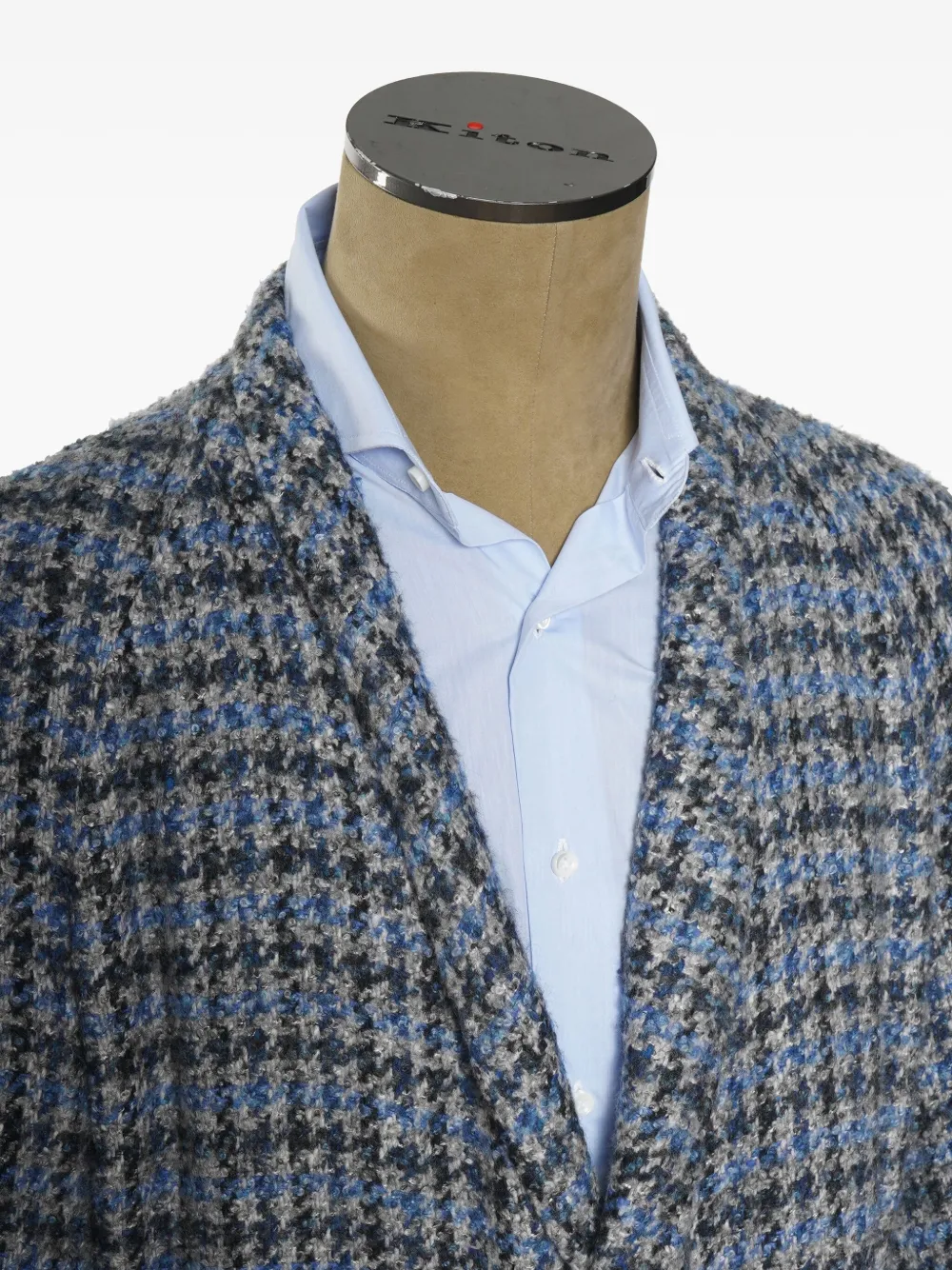 Kiton Wollen jas met pied-de-poule print Blauw