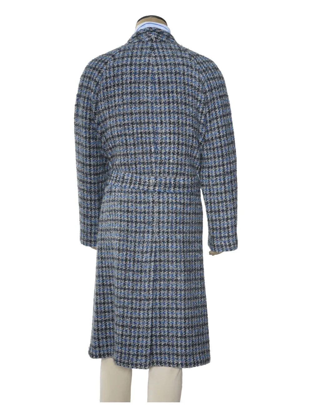 Kiton Wollen jas met pied-de-poule print Blauw