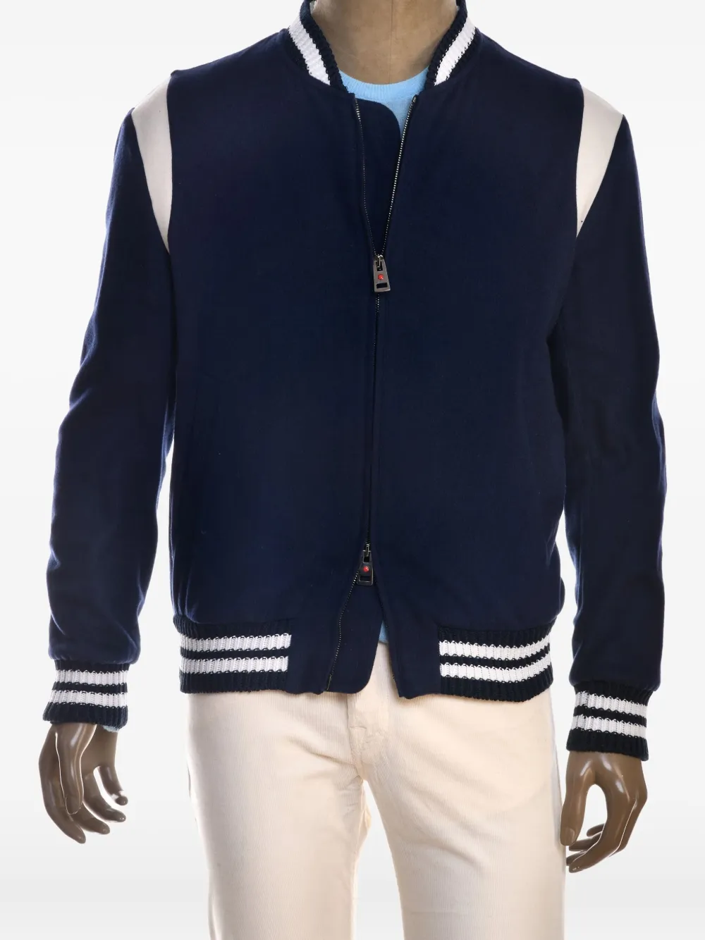 Kiton x Kired Hugo cashmere panelled zip-up bomber jacket Blauw