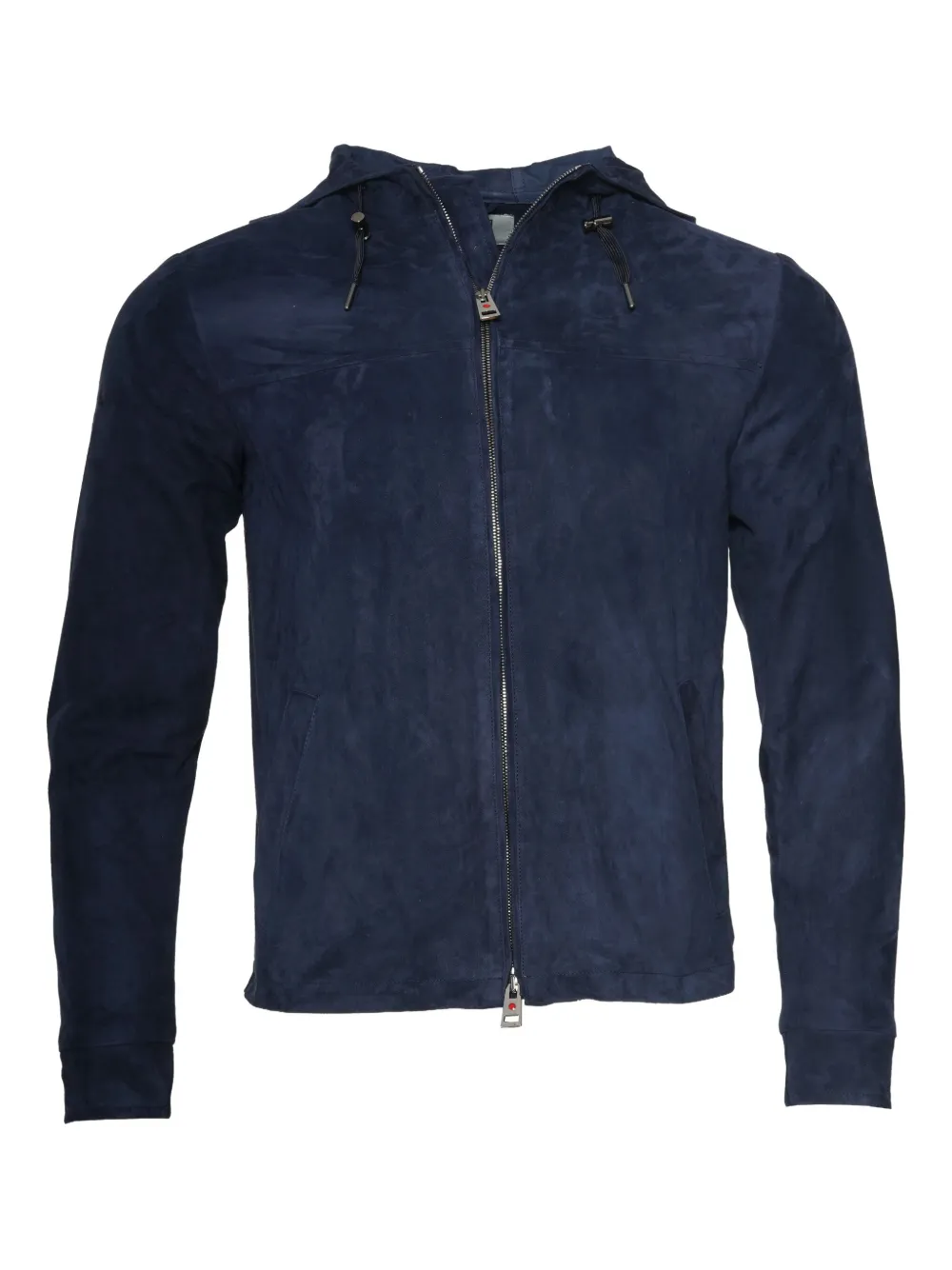 Kiton hooded suede zip-up jacket Blauw