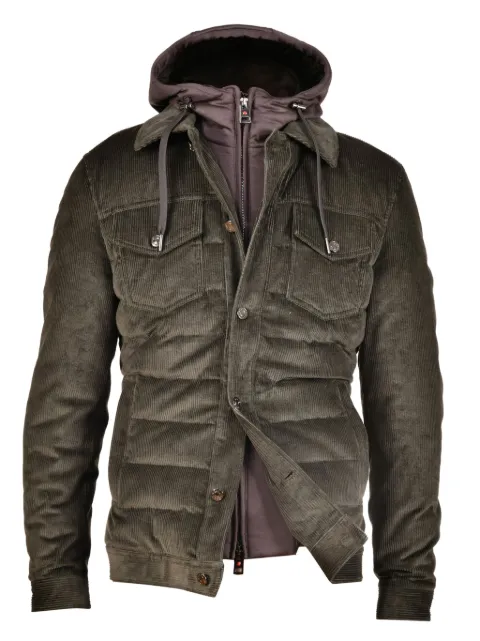 Kiton corduroy quilted detachable-hood coat