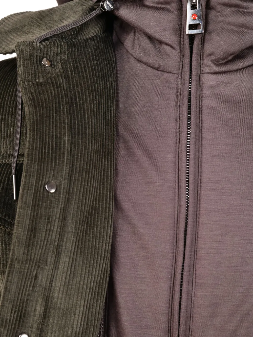 Kiton Ribfluwelen jas met afneembare capuchon Groen