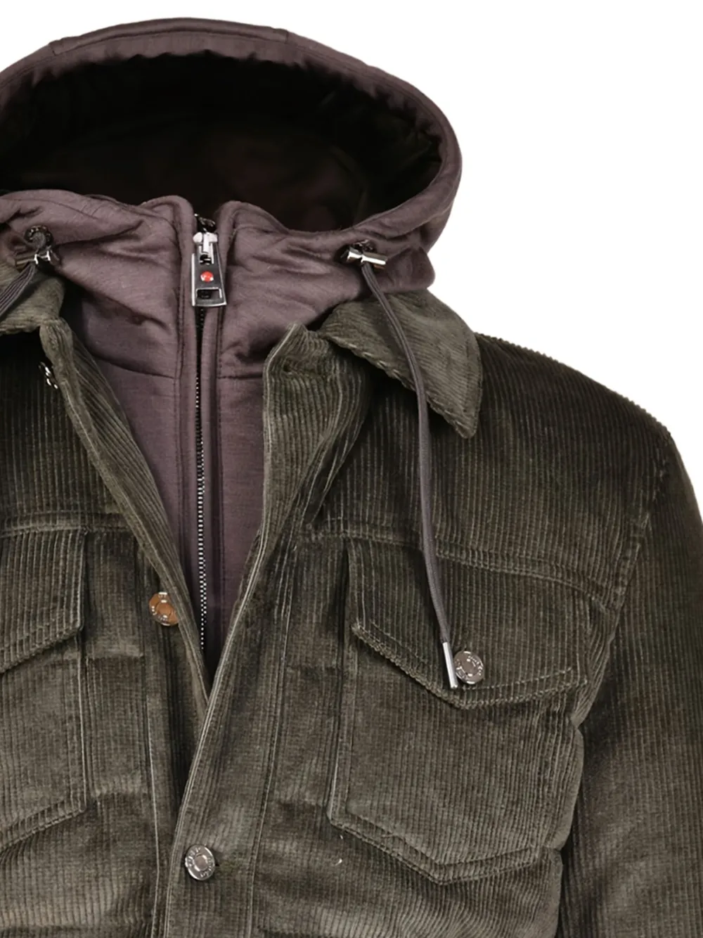 Kiton Ribfluwelen jas met afneembare capuchon - Groen