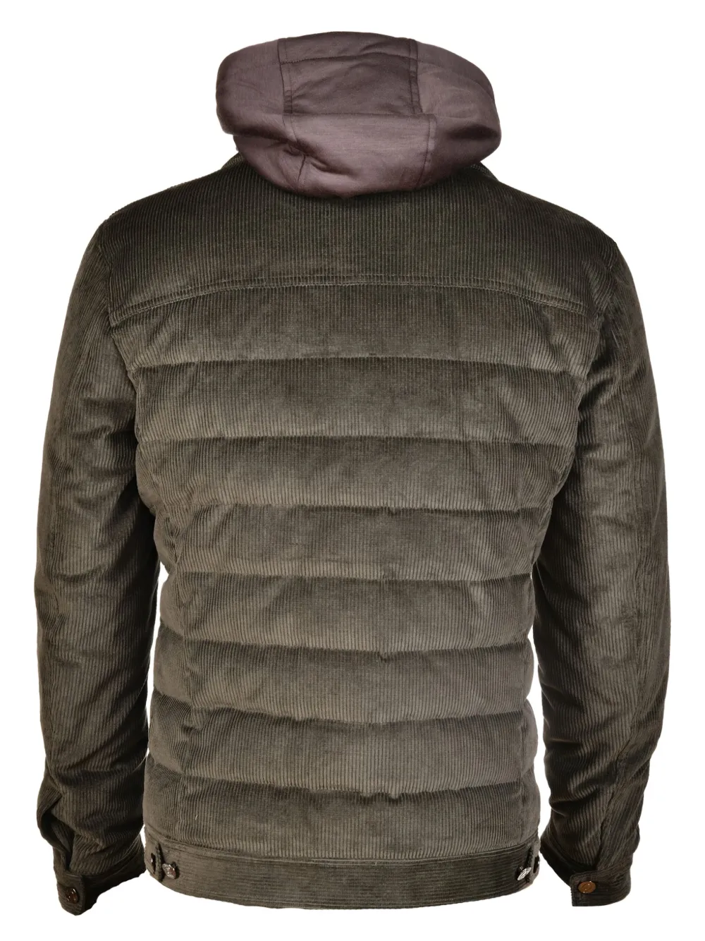 Kiton Ribfluwelen jas met afneembare capuchon Groen