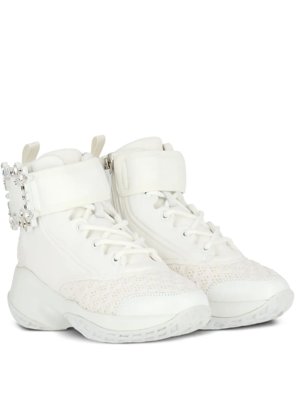 Roger Vivier buckle-embellished lace-insert sneakers | White | Image 1