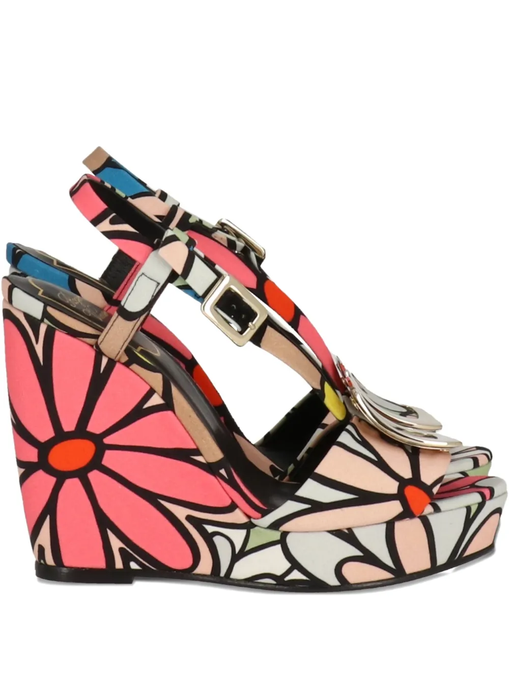 Roger Vivier flower-print buckled wedge sandals | Pink | Image 1