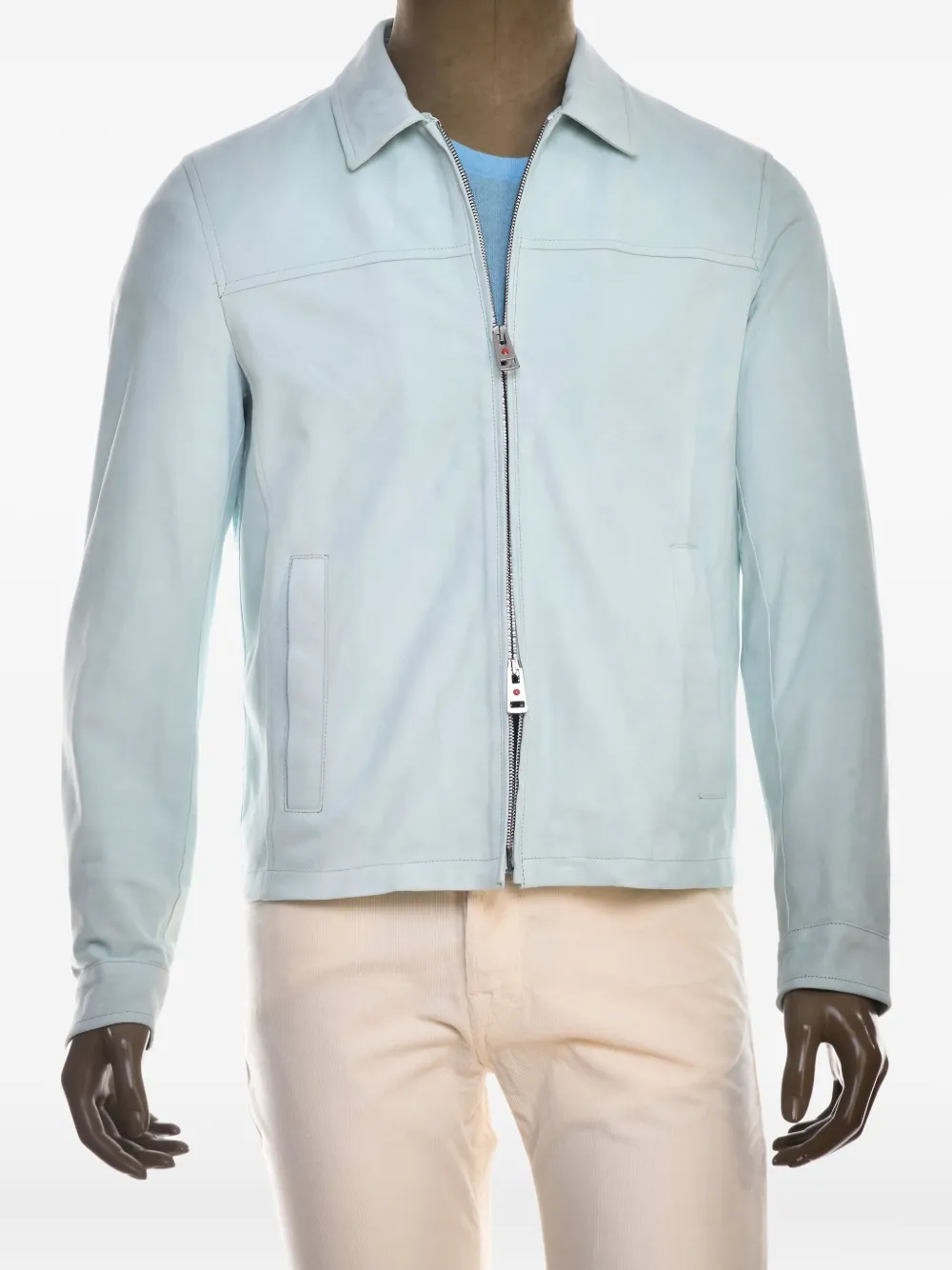 Kiton Leren jack Blauw