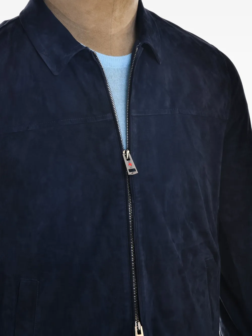 Kiton Leren jack Blauw