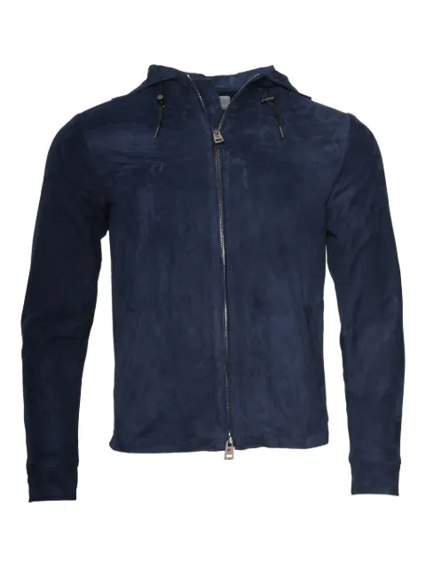 Kiton hooded suede zip-up jacket