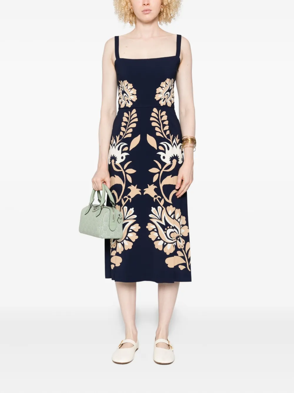 La DoubleJ floral-pattern midi dress - Blauw