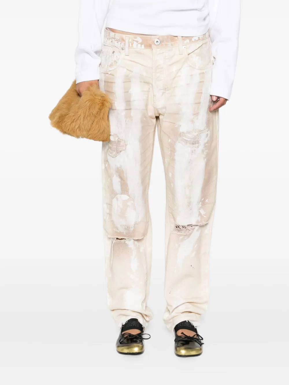 Gallery Dept. Paint-splatter Distressed Jeans In Neutral