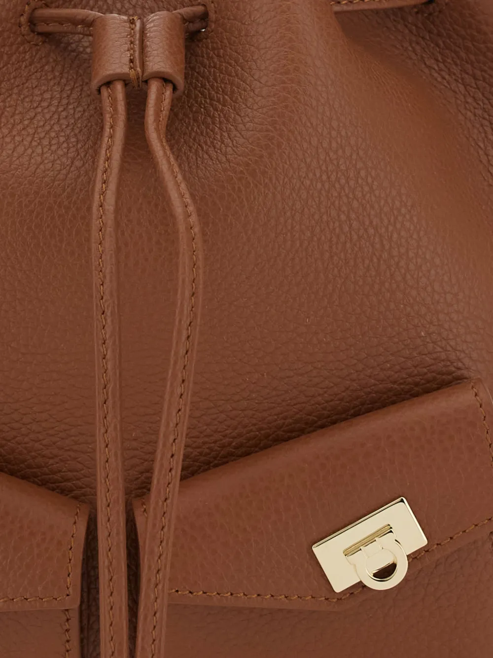 Ferragamo Mini Harley Drawstring Bucket Bag In Brown