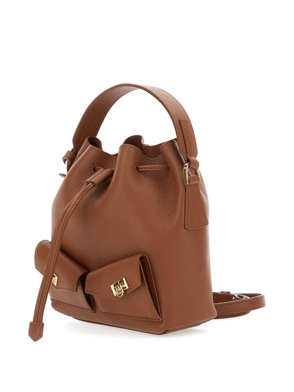 Ferragamo Mini Harley Drawstring Bucket Bag In Brown