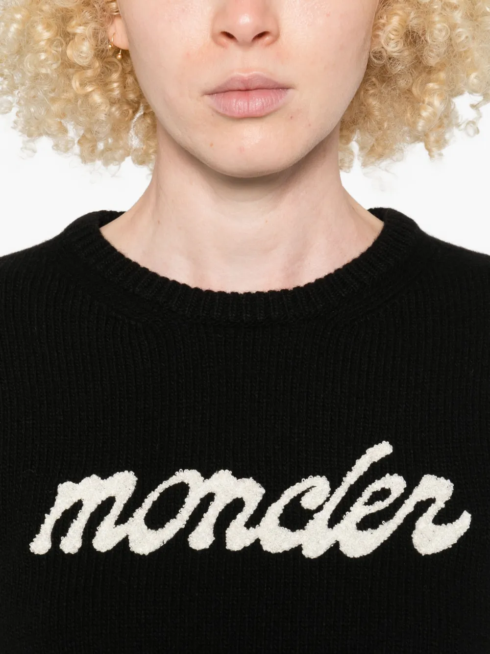 Moncler Wollen trui met geborduurd logo Zwart