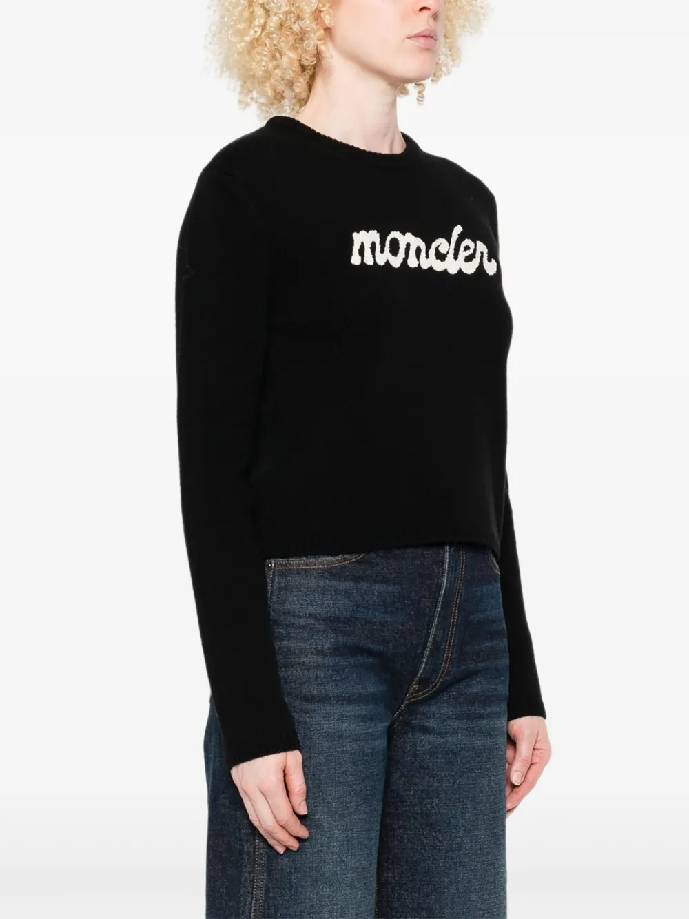 Moncler Wollen trui met geborduurd logo Zwart