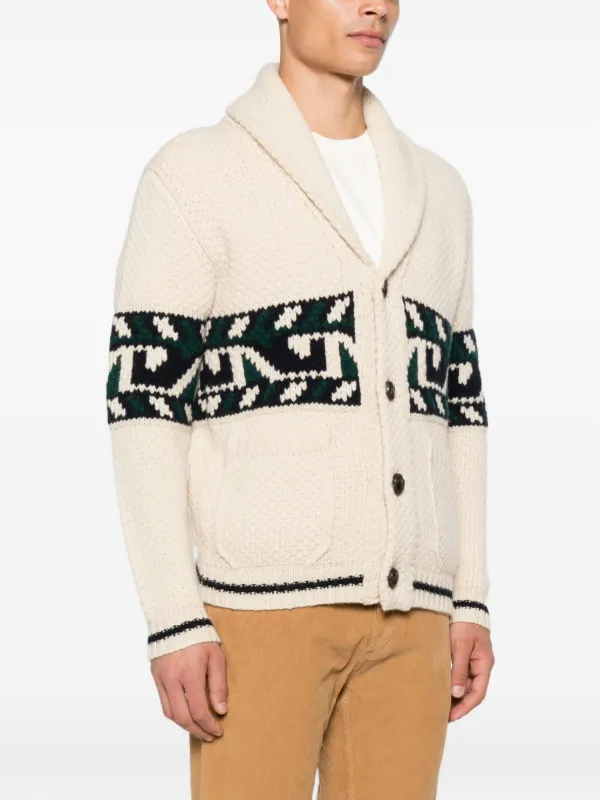 RAKKI shawl-collar Patterned Cardigan | Neutrals | FARFETCH