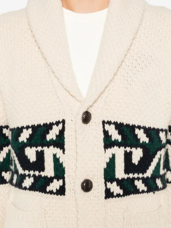 RAKKI shawl-collar Patterned Cardigan | Neutrals | FARFETCH