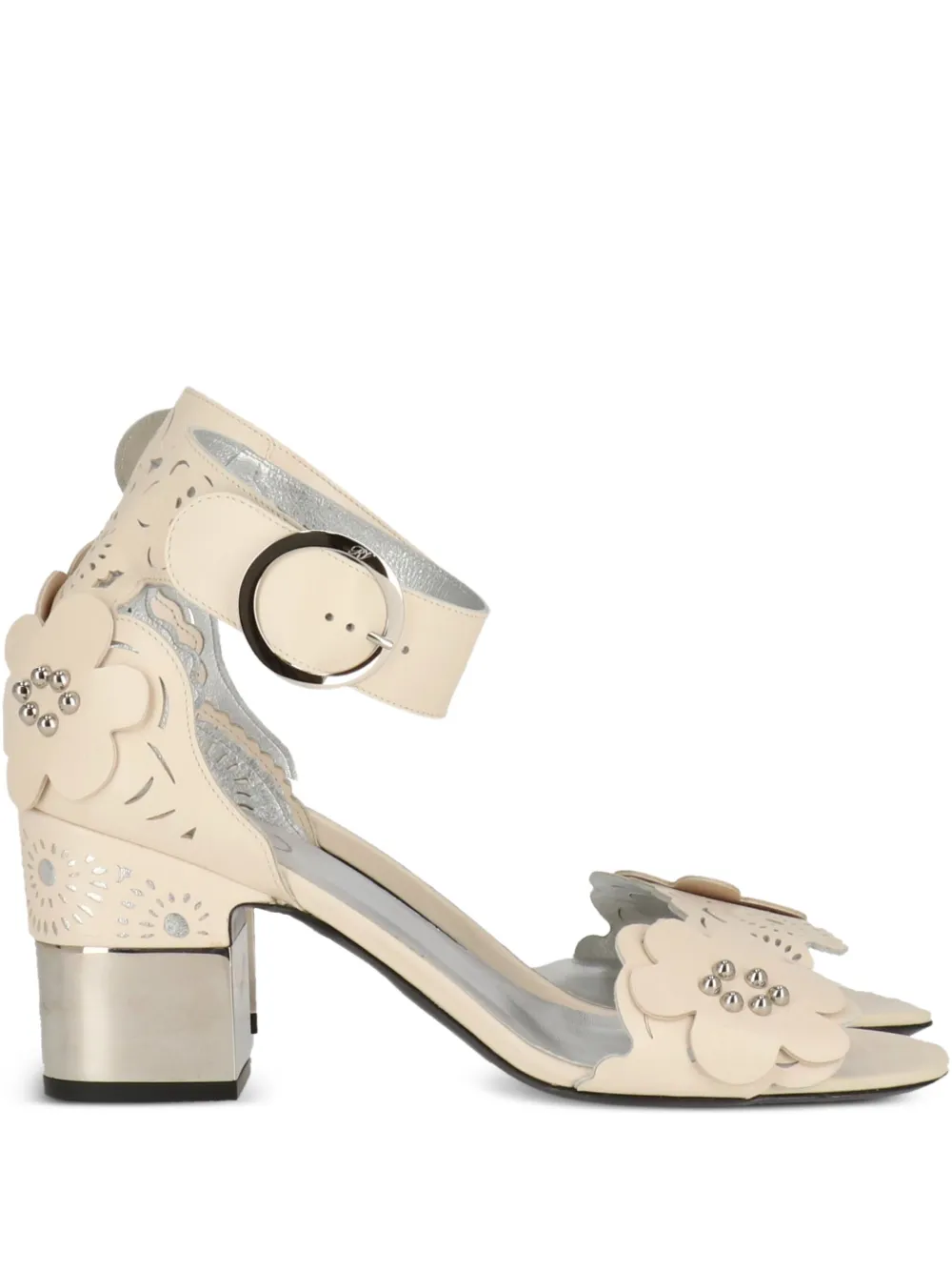 Roger Vivier 70mm flower-embellished laser-cut sandals | Neutrals | Image 1