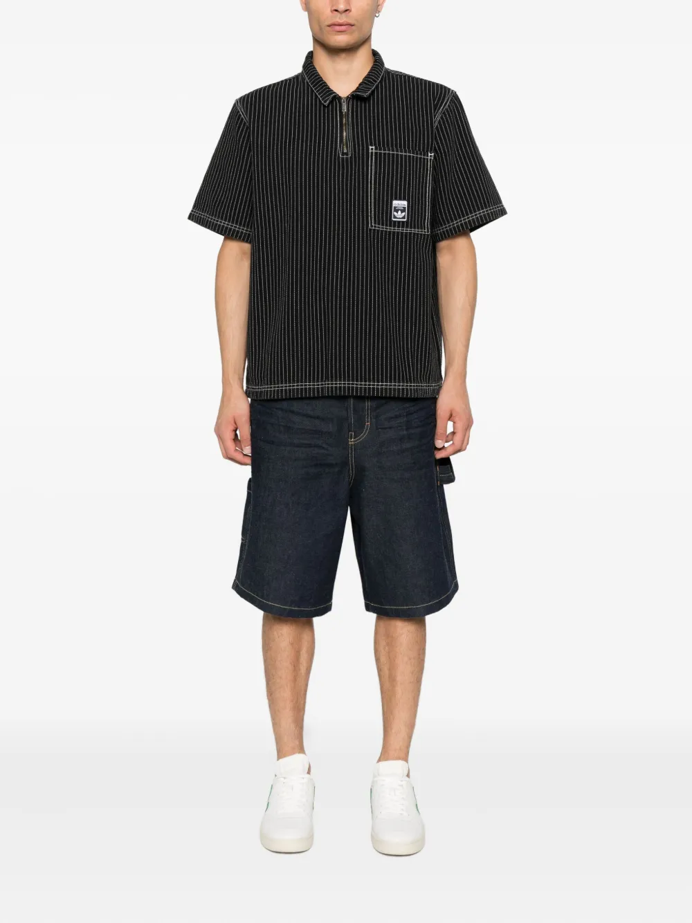 Adidas striped half-zip polo shirt - Zwart