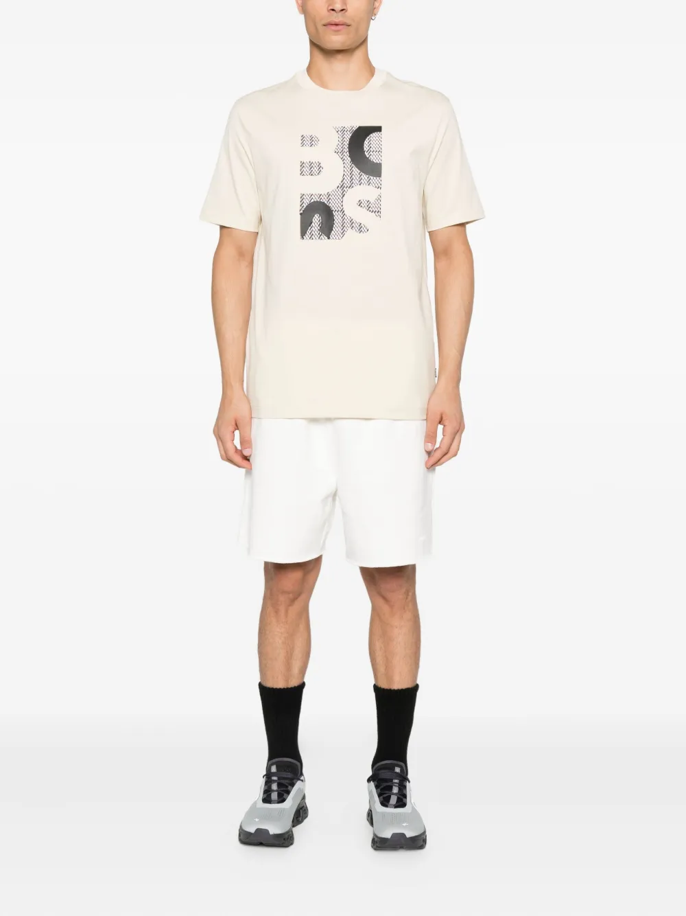 BOSS T-shirt met logopatroon - Beige