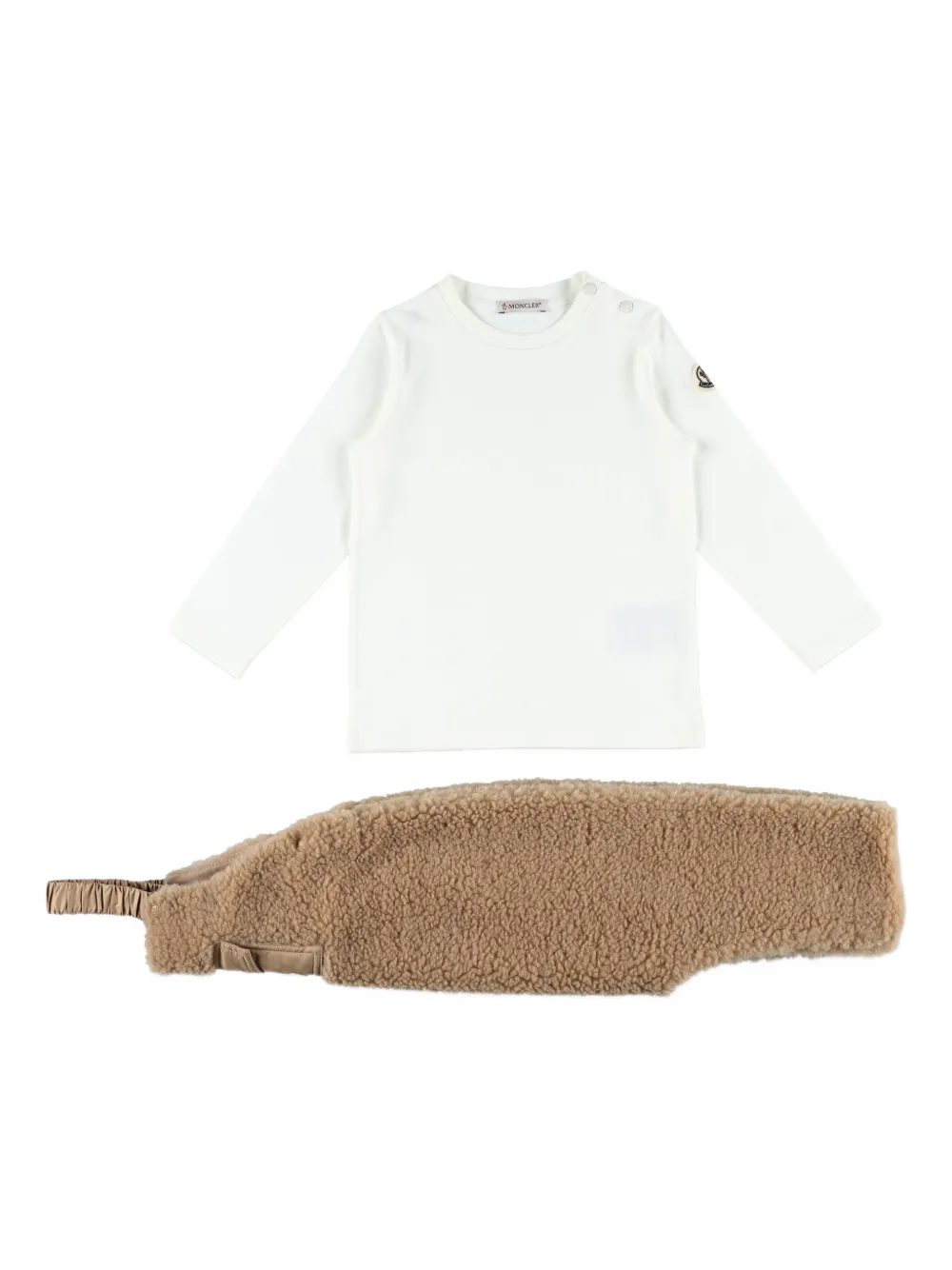 Moncler Enfant Twee Teddy fleece tuinbroeken Beige