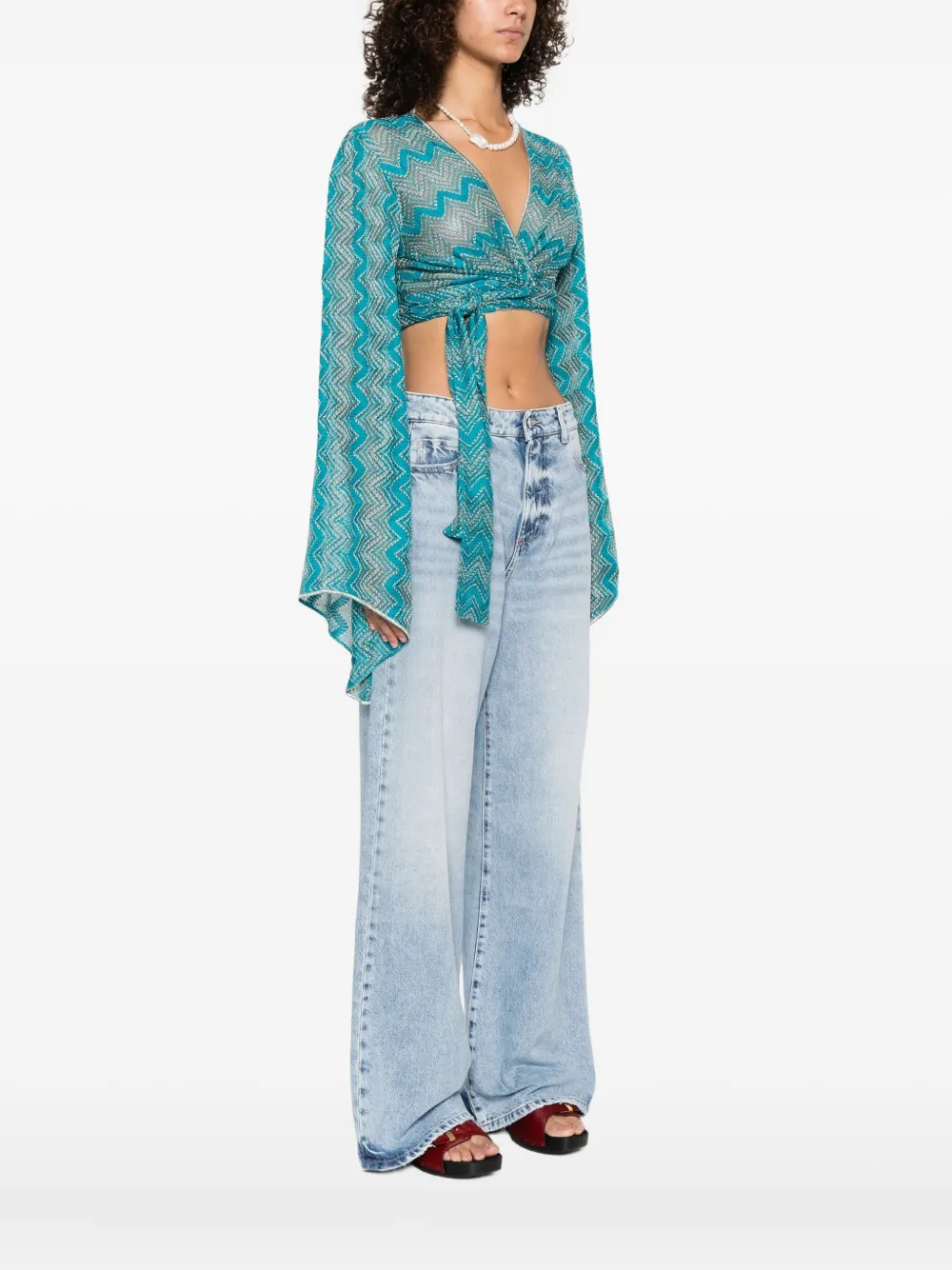 Missoni Top met zigzag-print en gestrikte voorkant Blauw