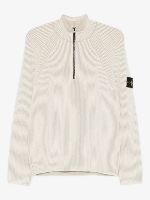 Stone Island suéter tejido de canalé con cierre en el cuello