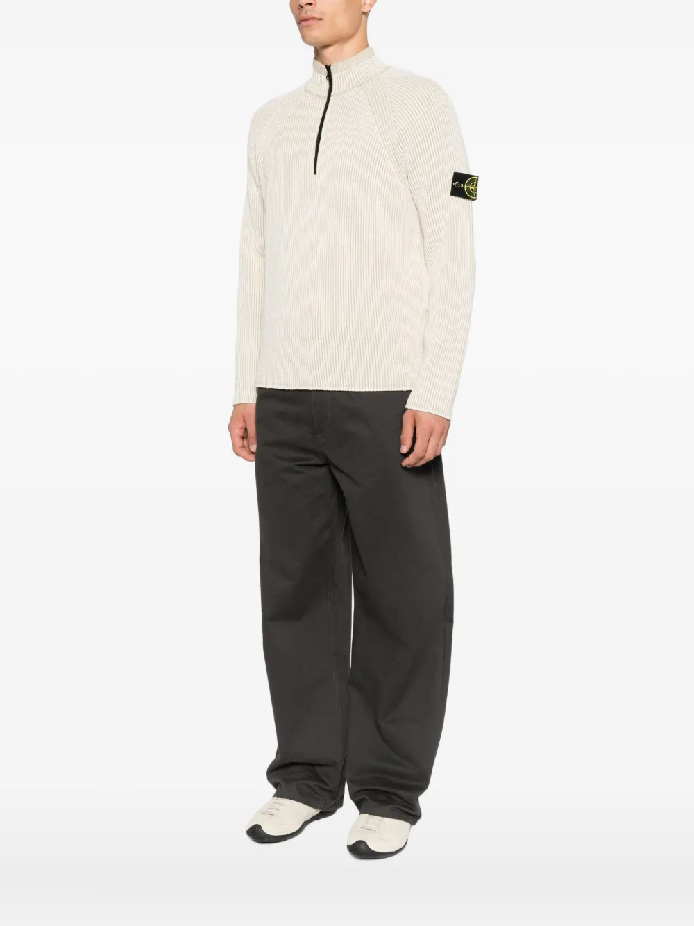 Stone Island Geribbelde trui met ritshals Beige