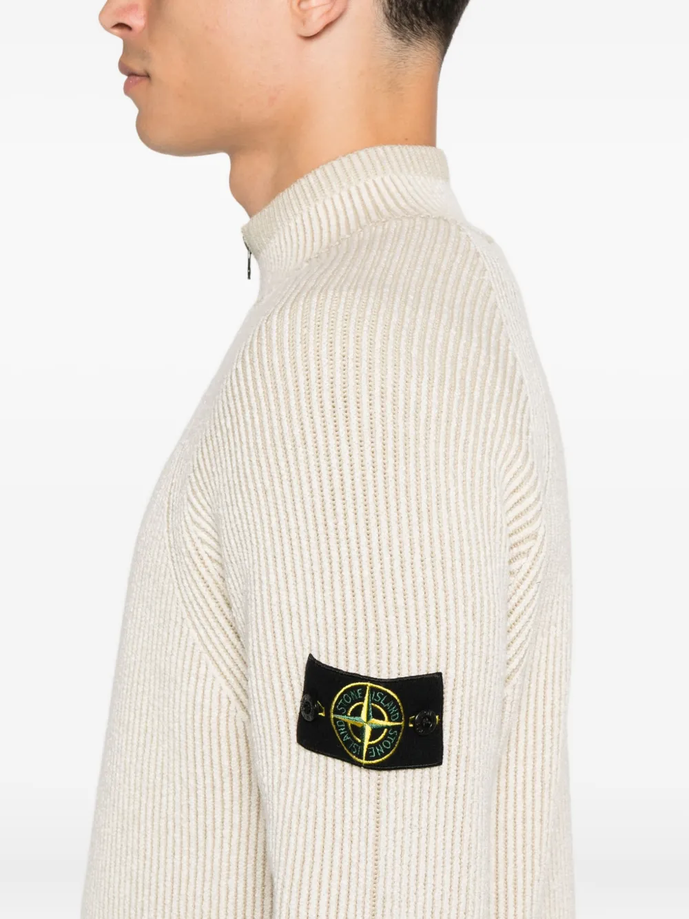 Stone Island Geribbelde trui met ritshals Beige