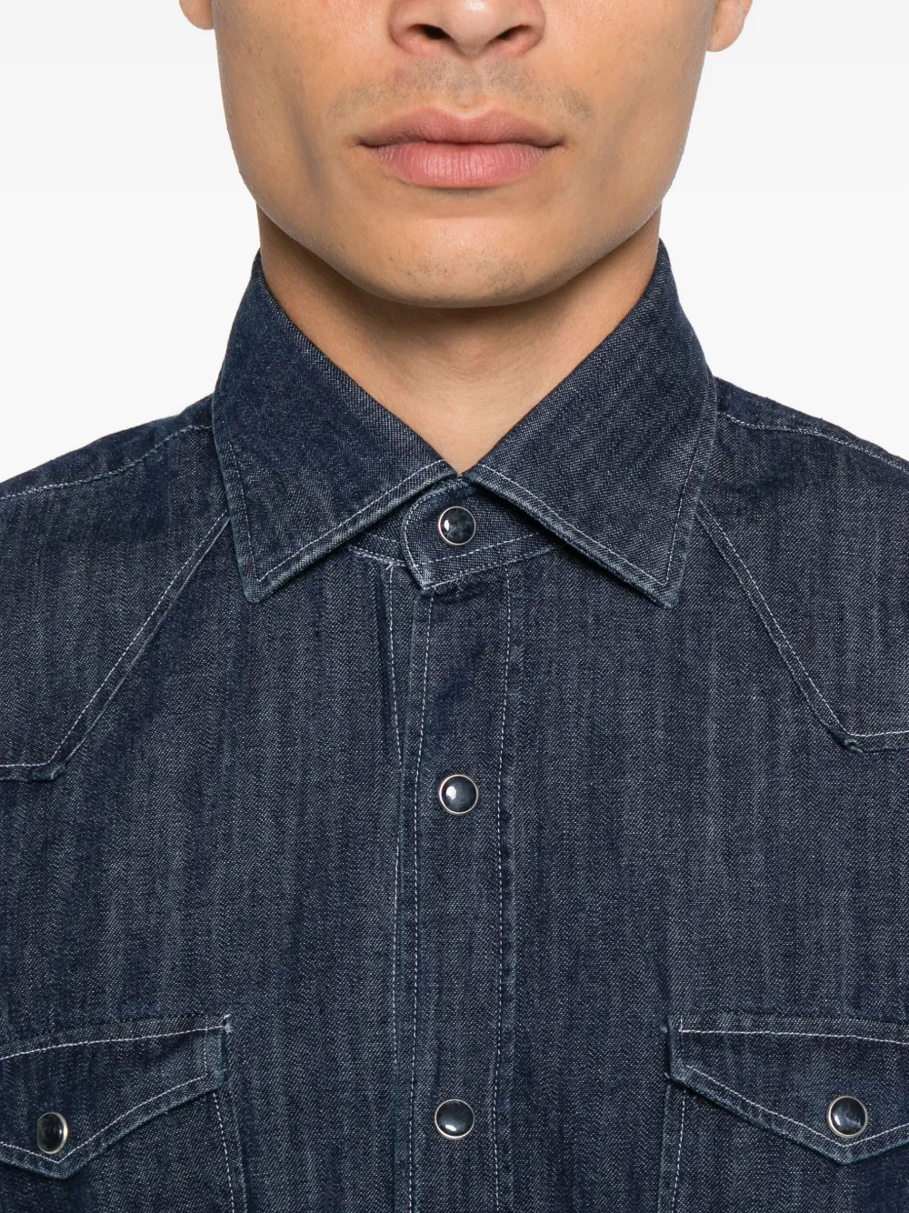 Barba Napoli Mare Denim overhemd met klepzakken Blauw