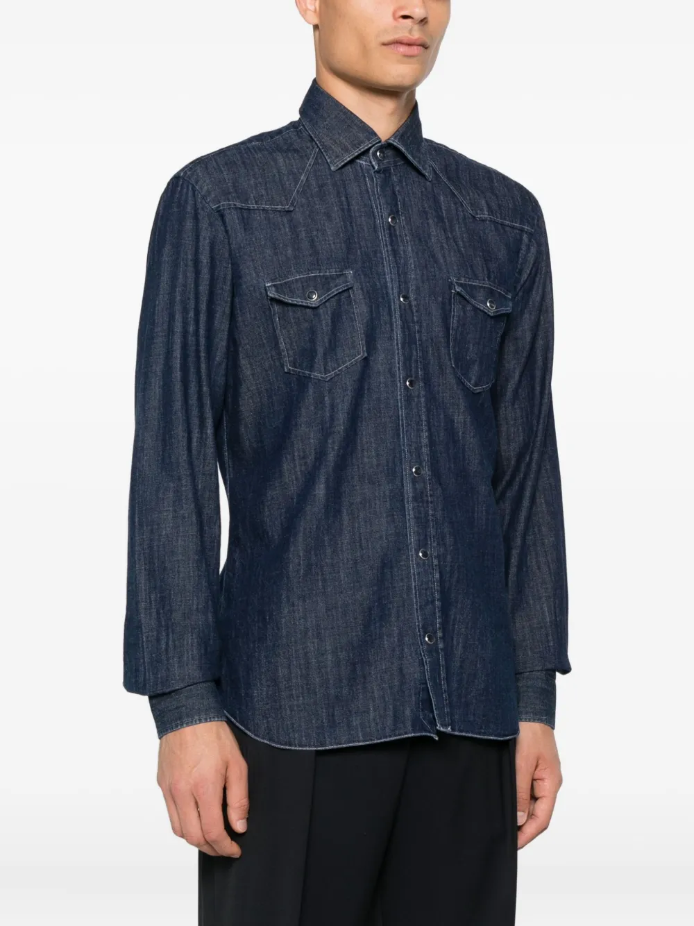 Barba Napoli Mare Denim overhemd met klepzakken Blauw
