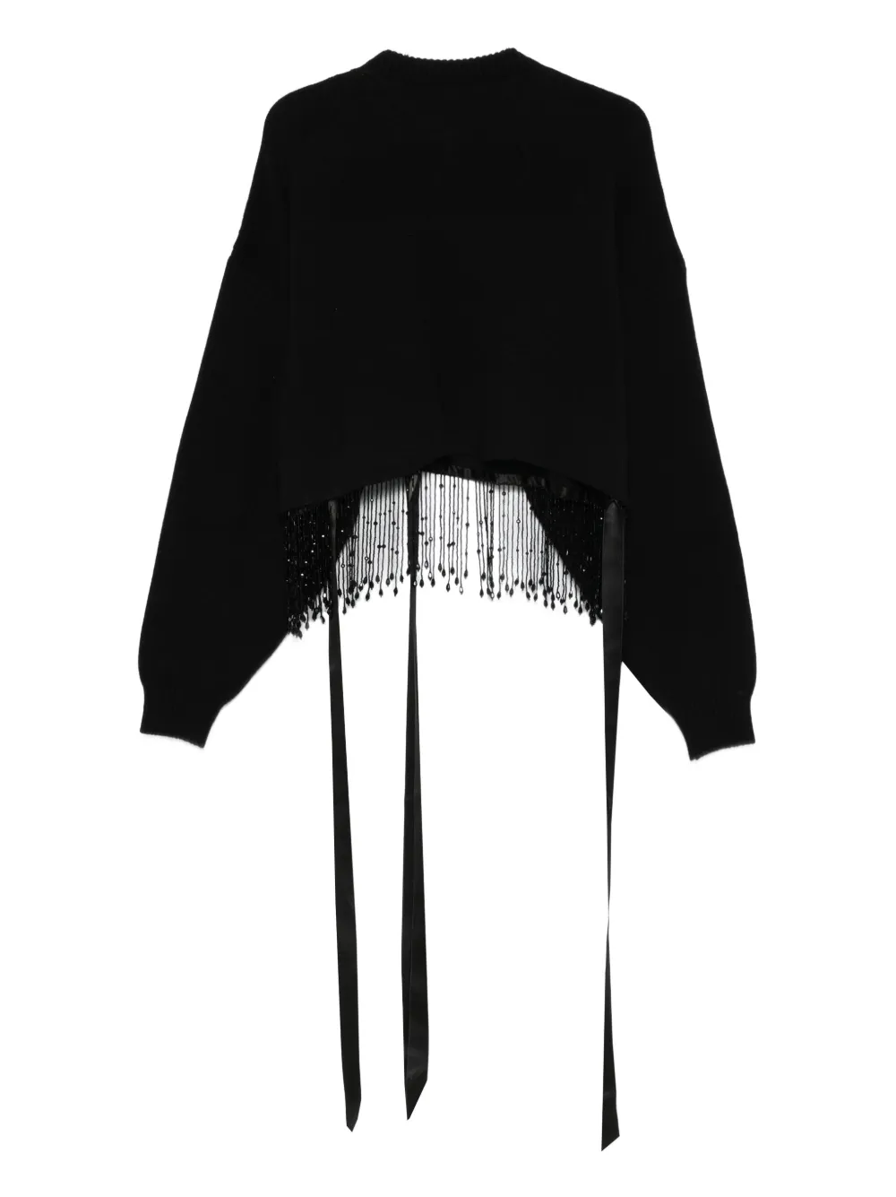 Alberta Ferretti beaded-fringe ribbon-detail sweater Zwart