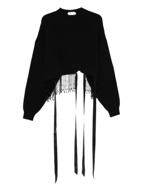 Alberta Ferretti beaded-fringe ribbon-detail sweater