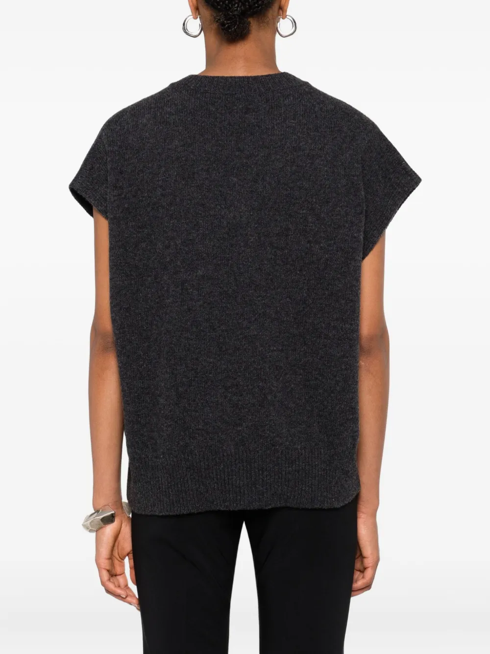 Monochrome V-neck Wool Sleeveless Vest In Gray