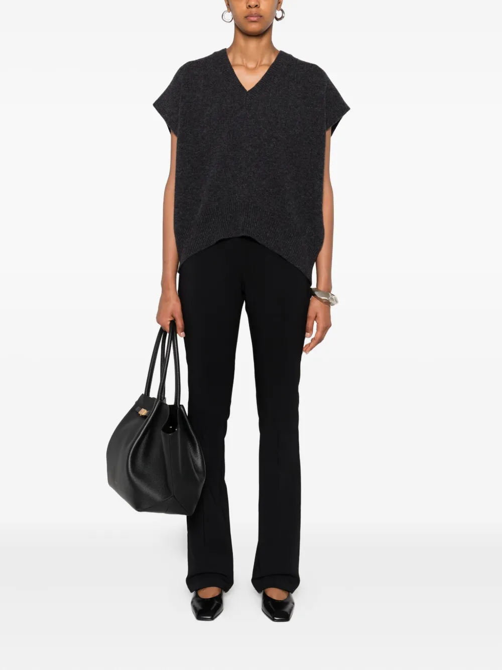 Monochrome V-neck Wool Sleeveless Vest In Gray