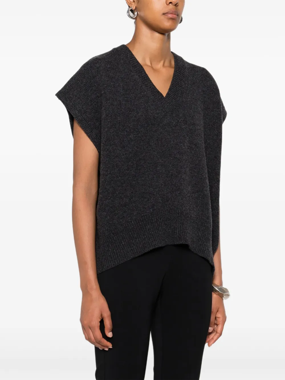Monochrome V-neck Wool Sleeveless Vest In Gray