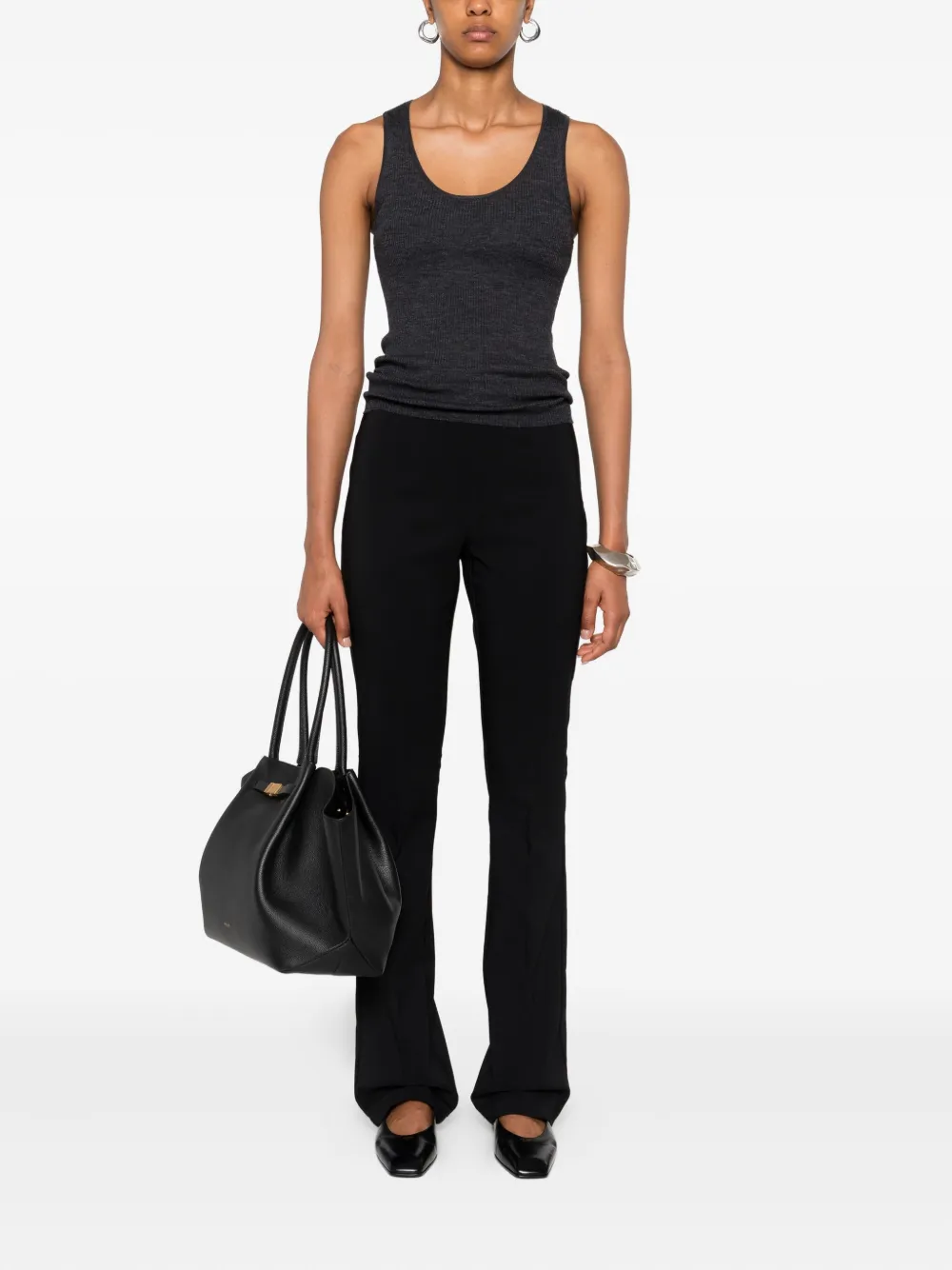 Monochrome Ribbed Wool Top In Black