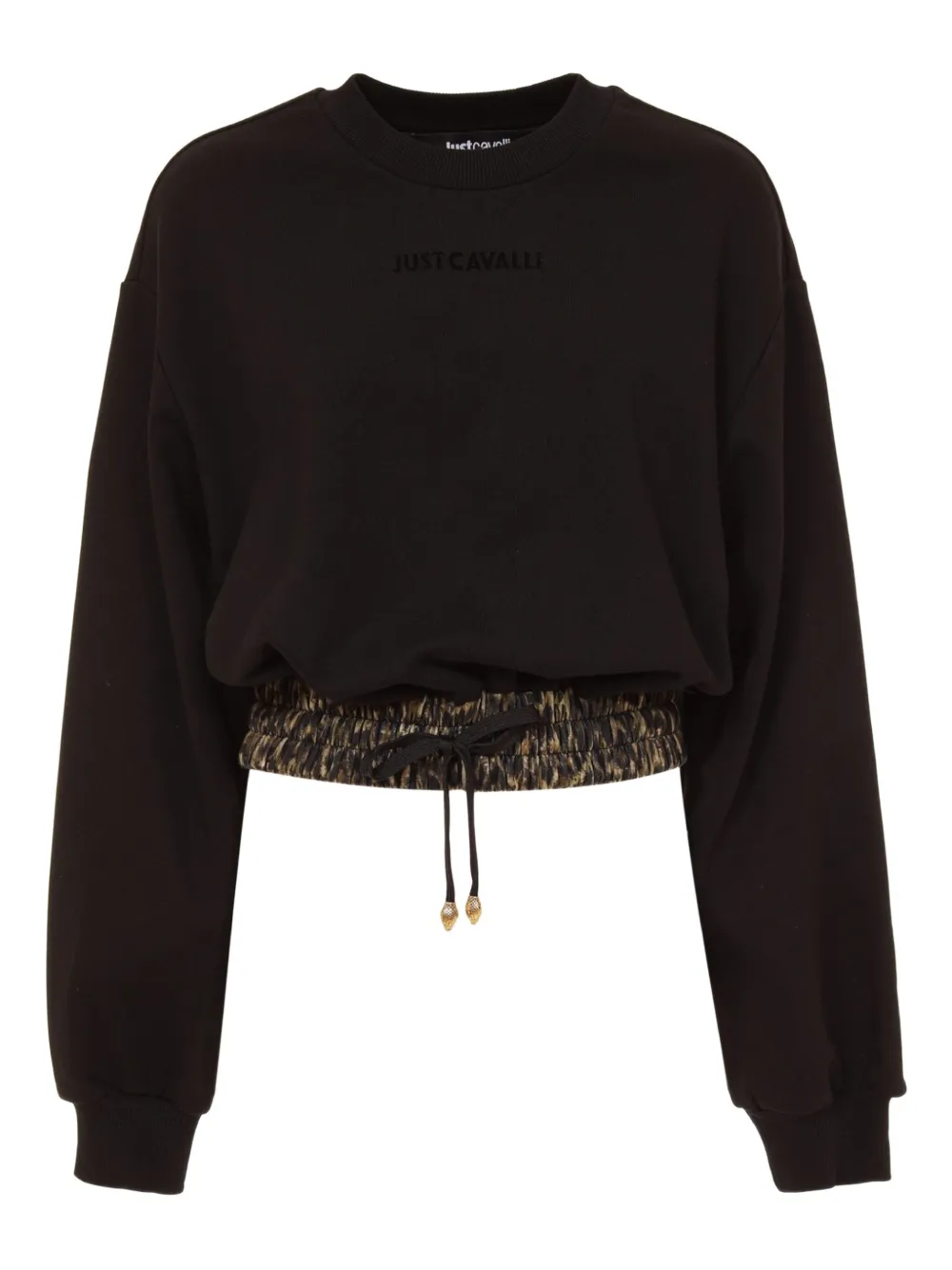 Just Cavalli Drawstring Leopard-print Sweatshirt In Black
