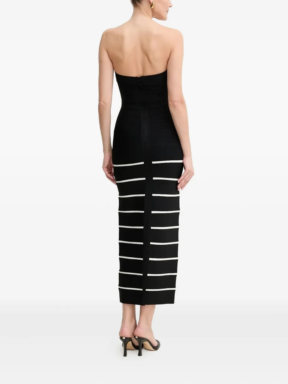 Hervé Léger Strapless gestreepte midi-jurk - Zwart
